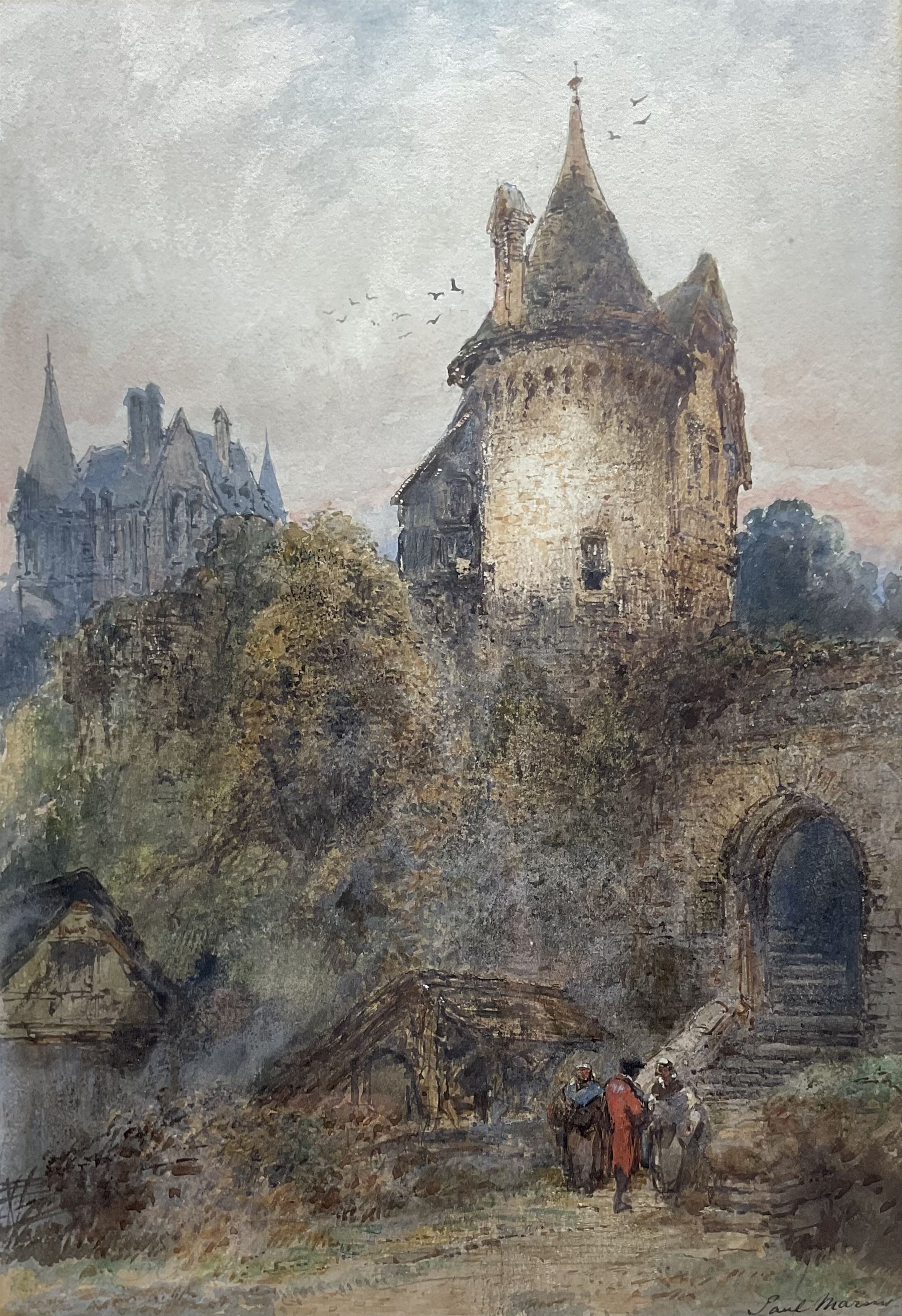 Paul Marny (French/British 1829-1914): Continental Castle, watercolour signed 45cm x 31cm