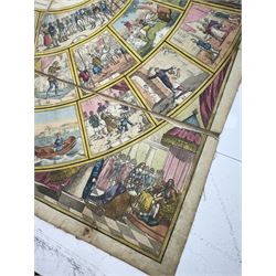 The Royal Game of British Sovereigns, Wallis (J. & E.) showing events in each reign from Egbert to George III, spiral track with 53 illustrations, the central oval filled with title and rules of the game, engraving with hand-colouring, H47cm., L62cm