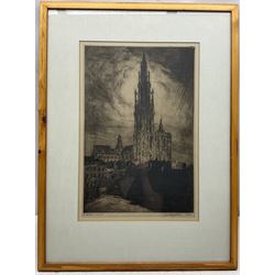 Contiental School (Early 20th century): Antwerp Cathedral and Courtyard, two drypoint etchings indistinctly signed in pencil 47cm x 31cm and 31cm x 25cm (2)