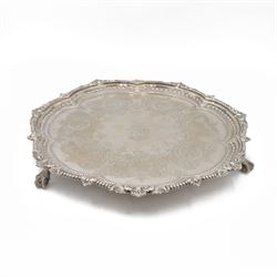 Victorian silver salver, of lobed circular form, with central engraved monogram surmounted...