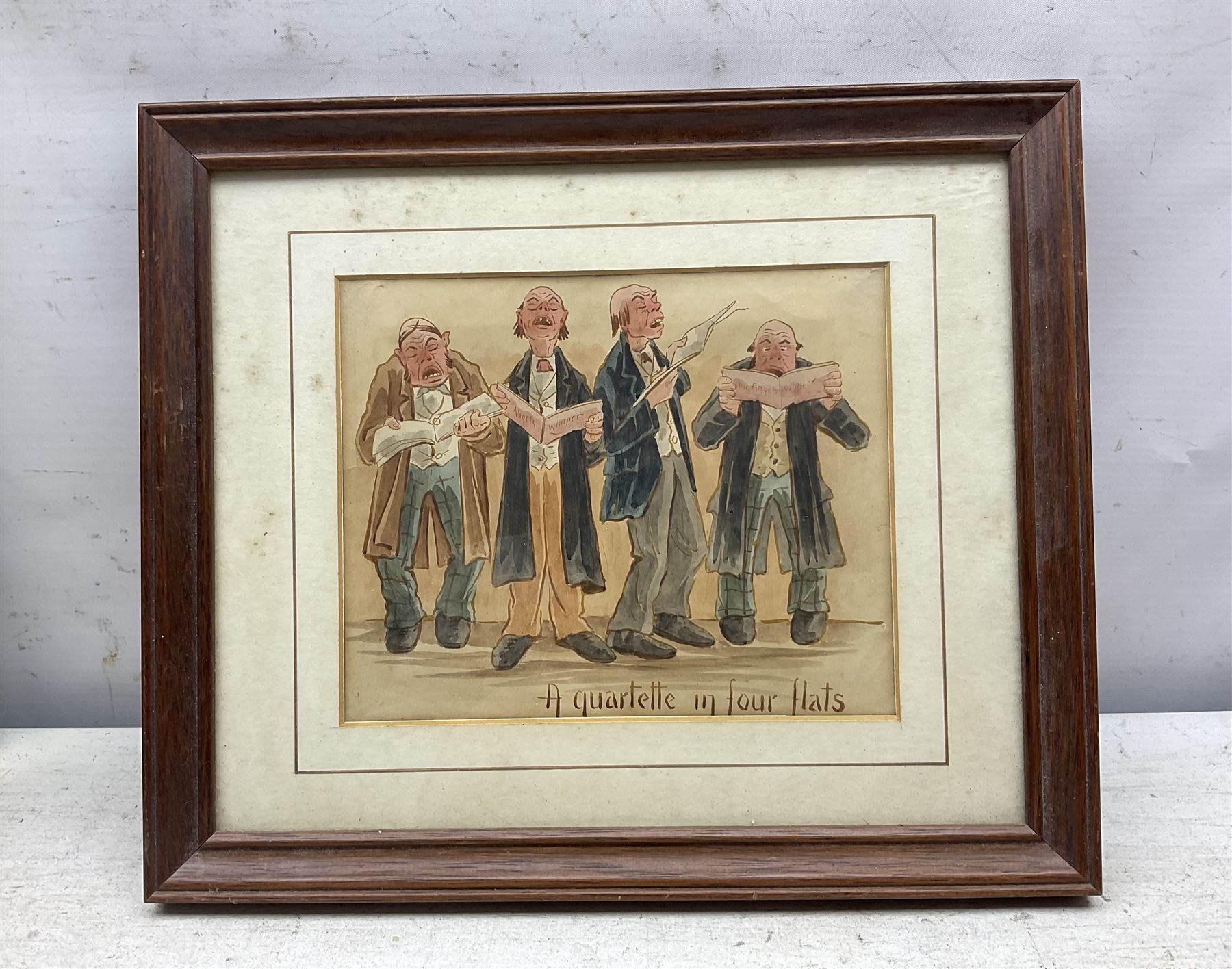 Martin Anderson (Cynicus) (British 1854-1932): 'The Bachelors Button' 'A quartette in four flats' and 'Mars & Venus' Caricatures, set three watercolours one signed max 20cm x 15cm (3)