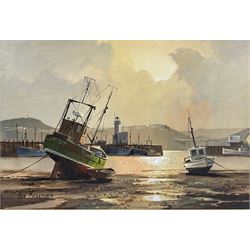 Don Micklethwaite (British 1936-): Scarborough Harbour, acrylic on canvas board signed 35cm x 50cm