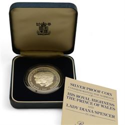 Eight The Royal Mint United Kingdom silver proof coins, comprising 1980 '80th Birthday' crown, 1981 'His Royal Highness The Prince Of Wales And Lady Diana Spencer' crown, 1984, 1985, 1986 and 1987 one pounds, all cased with certificates and a 1977 crown cased no certificate (8)