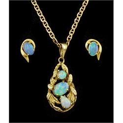 Gold opal link pendant, on gold mariner link chain necklace, both 9ct and a pair of 18ct gold opal triplet stud earrings