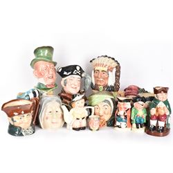 Collection of character jugs, including Royal Doulton Long John Silver, The Falconer, Granny etc