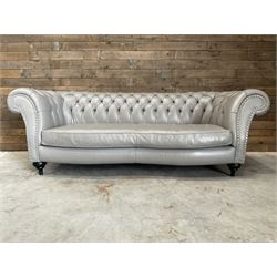 Three seat Chesterfield sofa, upholstered in grey buttoned leather