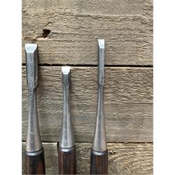 Set of eight Japanese handmade carpenters chisels with rosewood handles, stamped blades - THIS LOT IS TO BE COLLECTED BY APPOINTMENT FROM DUGGLEBY STORAGE, GREAT HILL, EASTFIELD, SCARBOROUGH, YO11 3TX