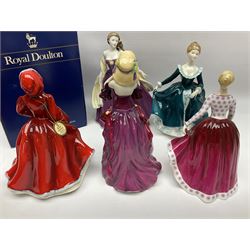 Eight Royal Doulton figures, comprising Rachel HN2936, The Skater HN3439, Janine HN2461, Innocence HN2842, Special Celebration HN4234, Autumn HN4272, Fiona HN2694 and Winsome HN2220, together with three smaller Royal Doulton figures My First Figurine HN3424, Buttercup HN3268 and Autumn Breezes HN2176