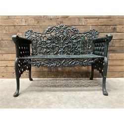 Victorian design heavy cast iron garden bench, ornate shaped back with rope twist and rams...