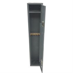  Metal security storage cabinet for four guns, single door with two locks and keys, W26cm, H151cm, D21cm  