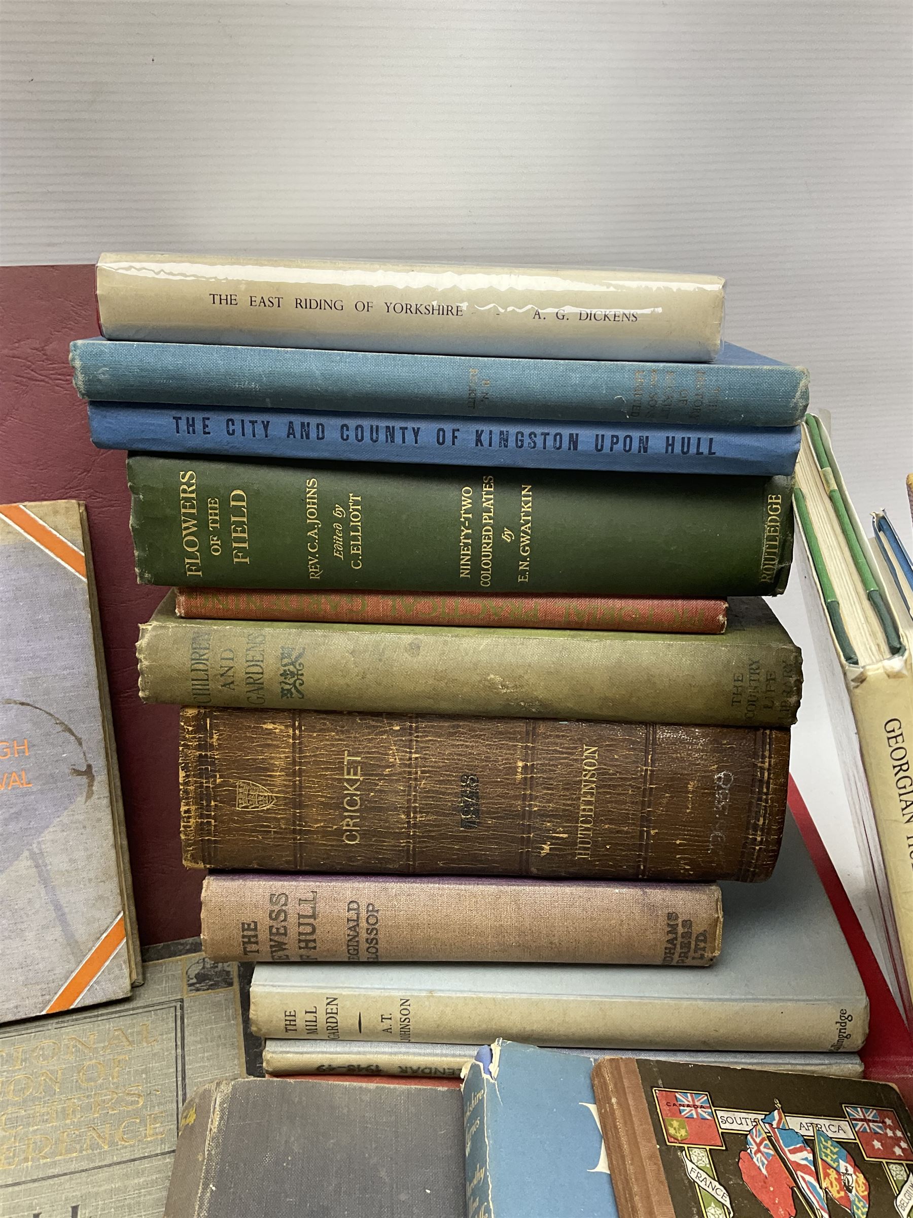 Books - a number relating to Hull and surrounding areas of Yorkshire, to include The East Riding of Yorkshire with Hull and York by A G Dickens, 1954, The Scarborough Cricket Festival by J M Kilburn, 1948, Georgian Hull, Written and Illustrated by Ivan and Elisabeth Hall, 1978, etc. 