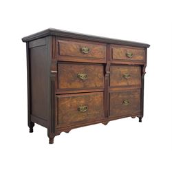 Late Victorian walnut chest, moulded rectangular top over six drawers, fluted uprights 