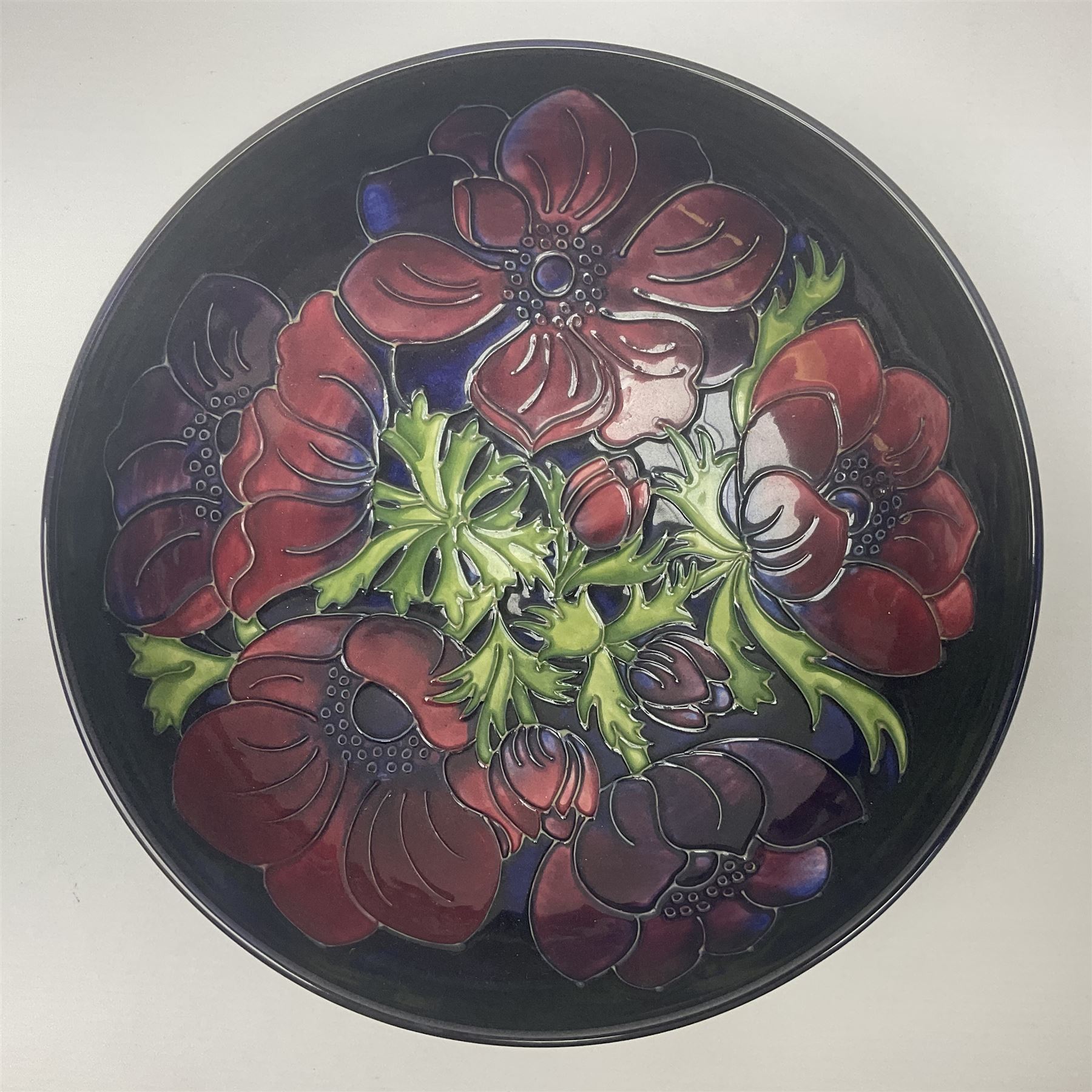 Moorcroft Anemone pattern fruit bowl, with painted and impressed marks beneath, D26cm