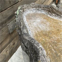 Small 19th century square stone trough and a cast stone bird bath