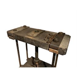 19th century and later cast iron book press on stand, with large screw action