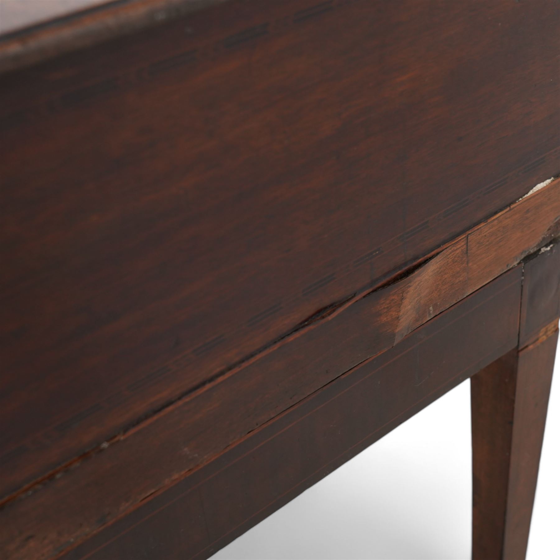 19th century converted square piano side table, rectangular moulded top over two drawers, on square tapering supports united by plain H-stretchers 