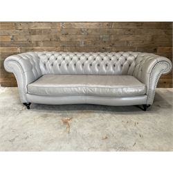 Three seat Chesterfield sofa, upholstered in grey buttoned leather