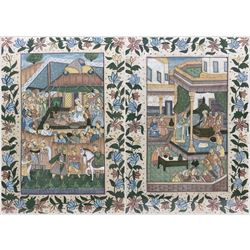 Mughal School (20th century): Scenes from Court, pair paintings on silk 50cm x 36cm (2)