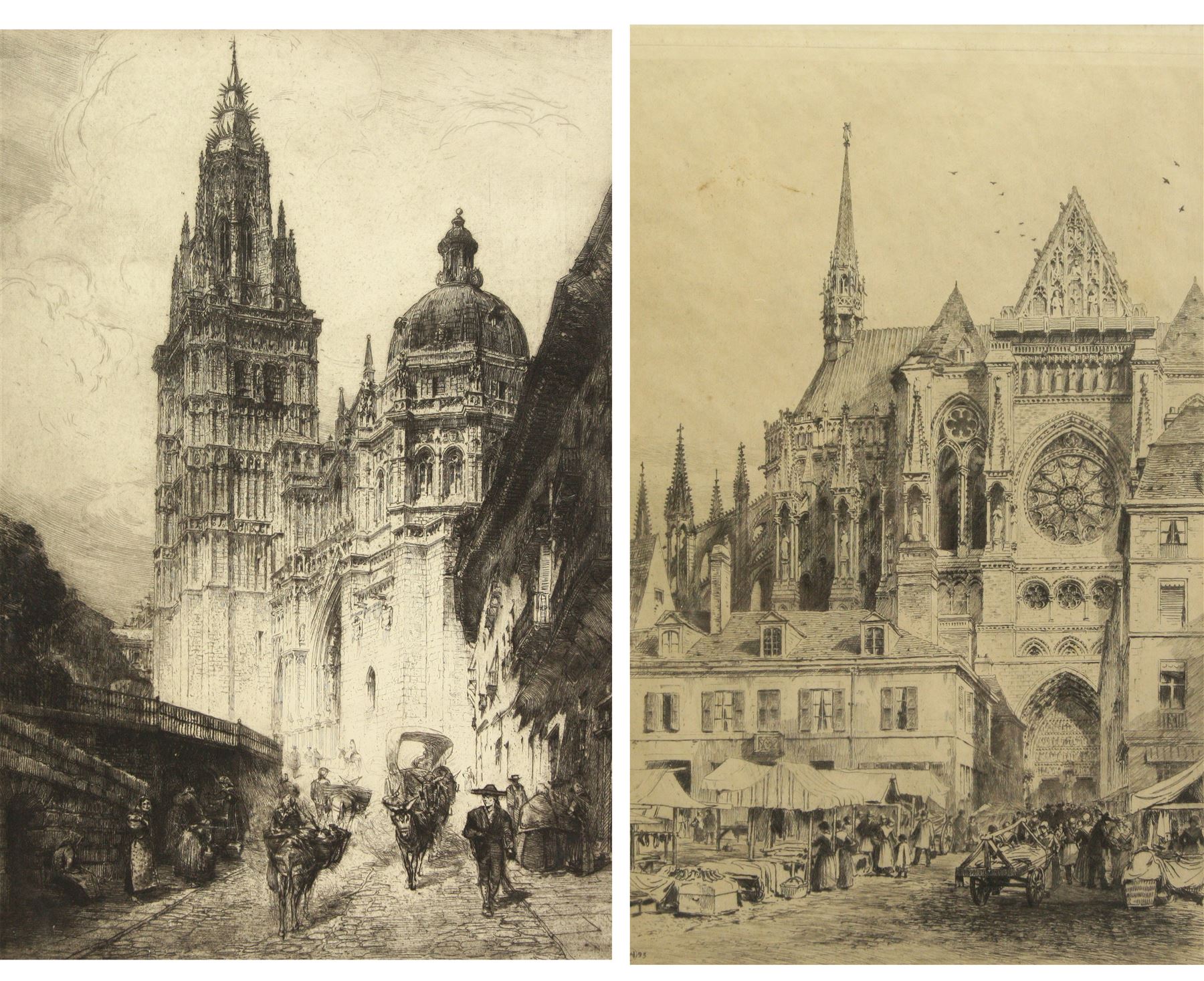 Henry Charles Brewer (British 1866-1950): Toledo Cathedral, etching signed in pencil; Axel Herman Haig (Swedish 1835-1921): Reims Cathedral, etching signed in pencil max 56cm x 40cm (2)