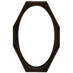 Early 20th century oak framed wall mirror, canted rectangular frame carved with strapwork, bevelled plate (80cm x 52cm); early 20th century oak framed wall mirror (82cm x 52cm); early 20th century wall mirror (3)