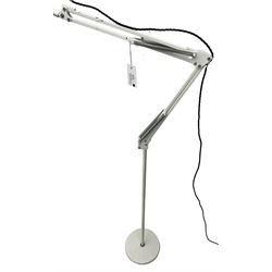 White finish adjustable standard lamp with polished metal shade