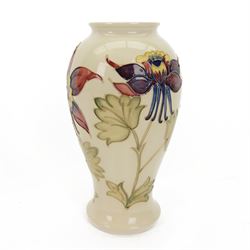 Moorcroft Columbine pattern vase, of baluster form on a cream ground, H26cm