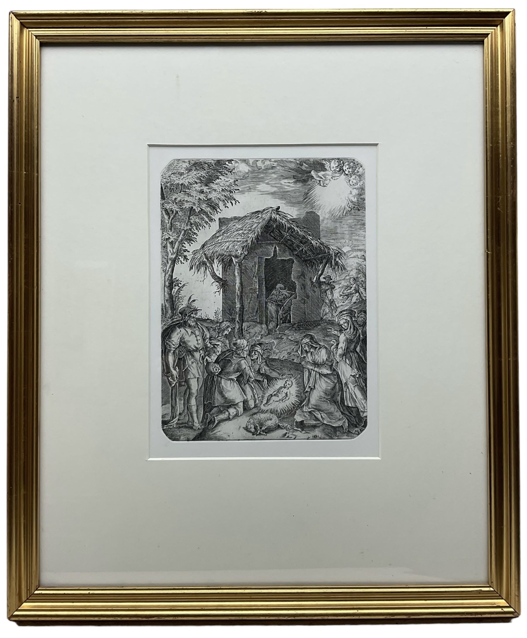 Alberti Cherubino (Italian 1533-1615): 'Adorazuine Dei Pastori' - Adoration of the Shepherds, restrike etching dated 1571 in the plate 27cm x 20cm