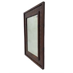 Chinese design bamboo and wood rectangular wall mirror, parquetry lattice-work bamboo, bevelled plate