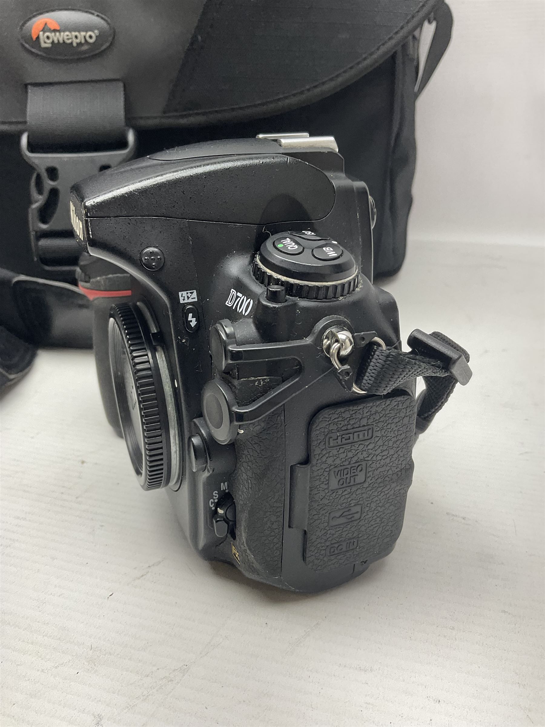 Nikon D700 camera body, serial no 2257597, with Lowepro camera bag