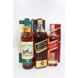 The Famous Grouse, Islay cask finished blended Scotch whisky 70cl 40%, Johnnie Walker, Black Label extra special blended Scotch whisky, 1L 43% and Johnnie Walker Red Label 75cl 40% (3) 