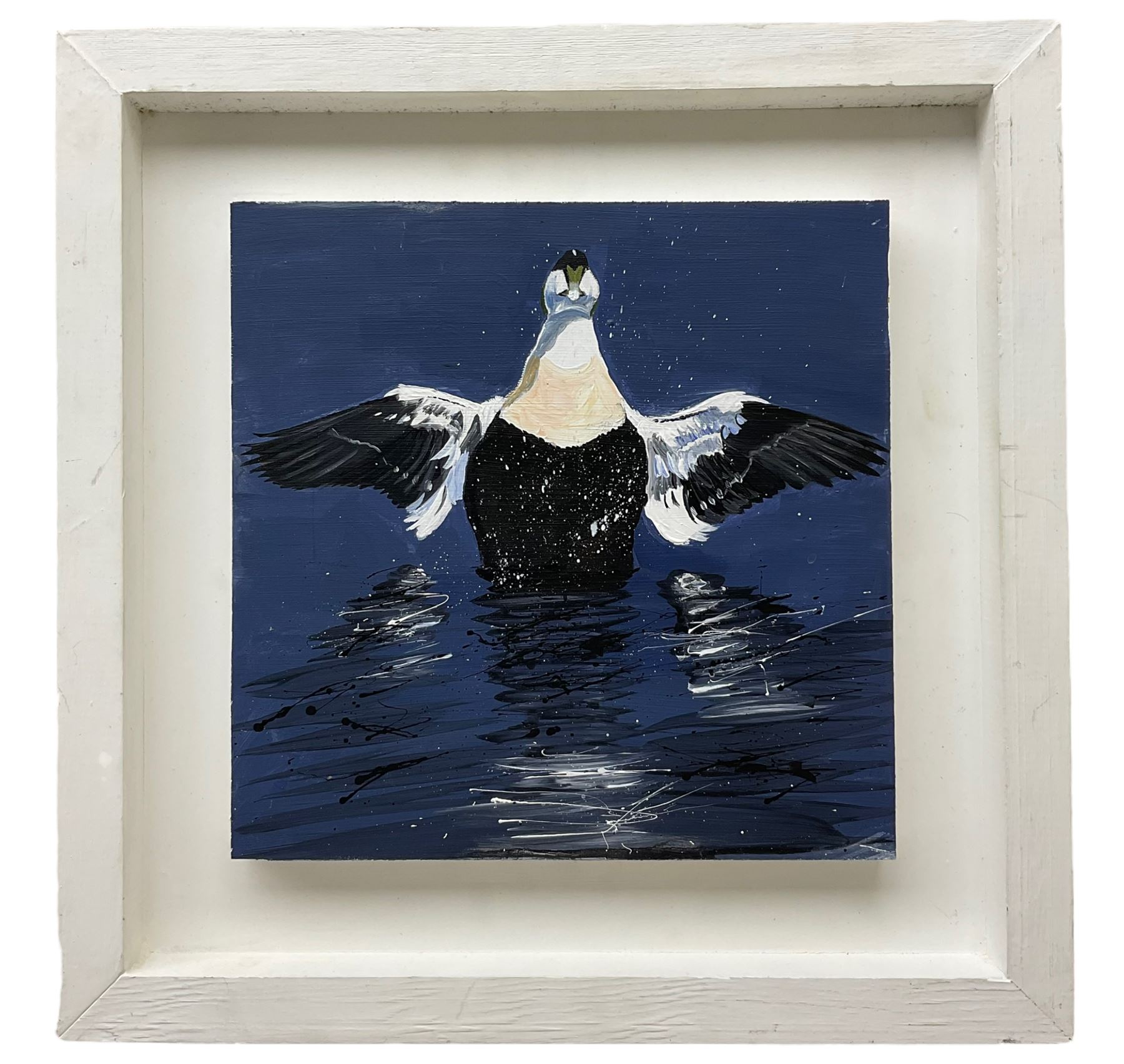 Peter Dworok (British 1950-): 'Rydale' 'Robin Hood's Bay' and 'Towards Thimbley', four oils on board unsigned, variously titled verso together with a portrait of an eider, unsigned max 29cm x 28cm (5)