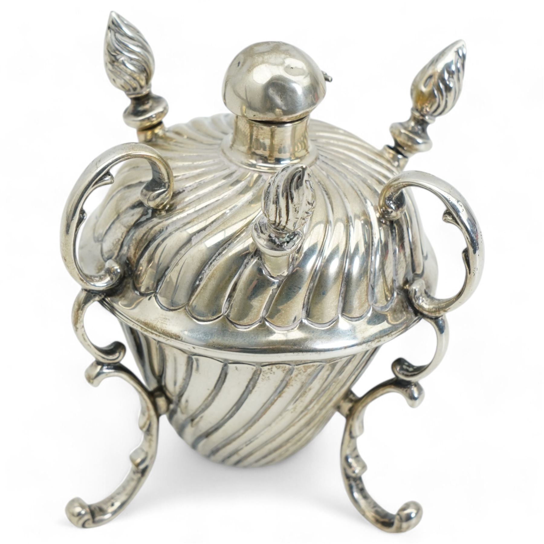 Victorian silver table lighter with scroll handles and feet with three wands H9cm Birmingham 1898 Maker Deakin & Francis Ltd  