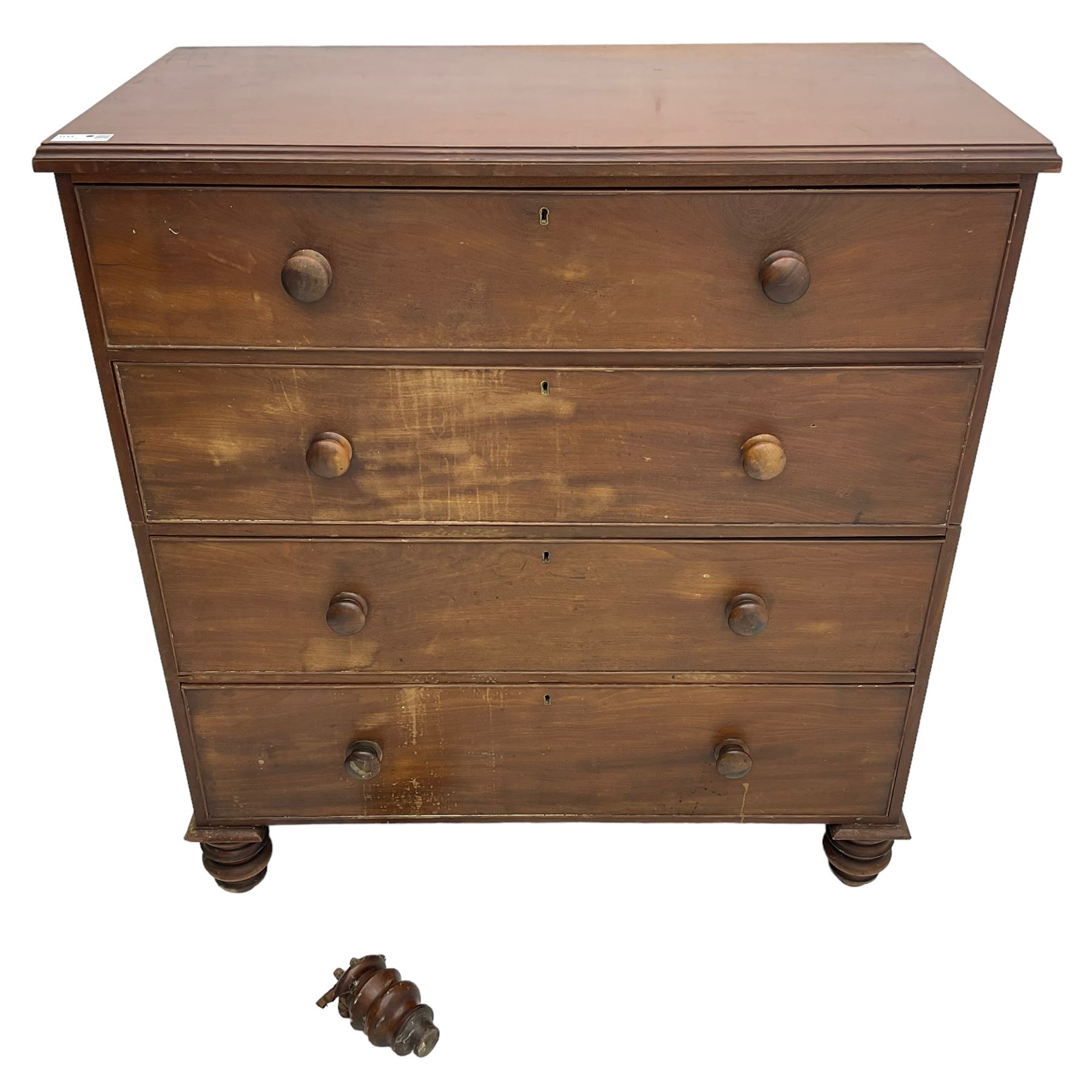 Victorian mahogany straight-front split chest, moulded rectangular top over four graduating cock-beaded drawers, on turned feet 