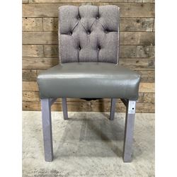 19 x dining chair upholstered in studded and buttoned tweed, painted leg