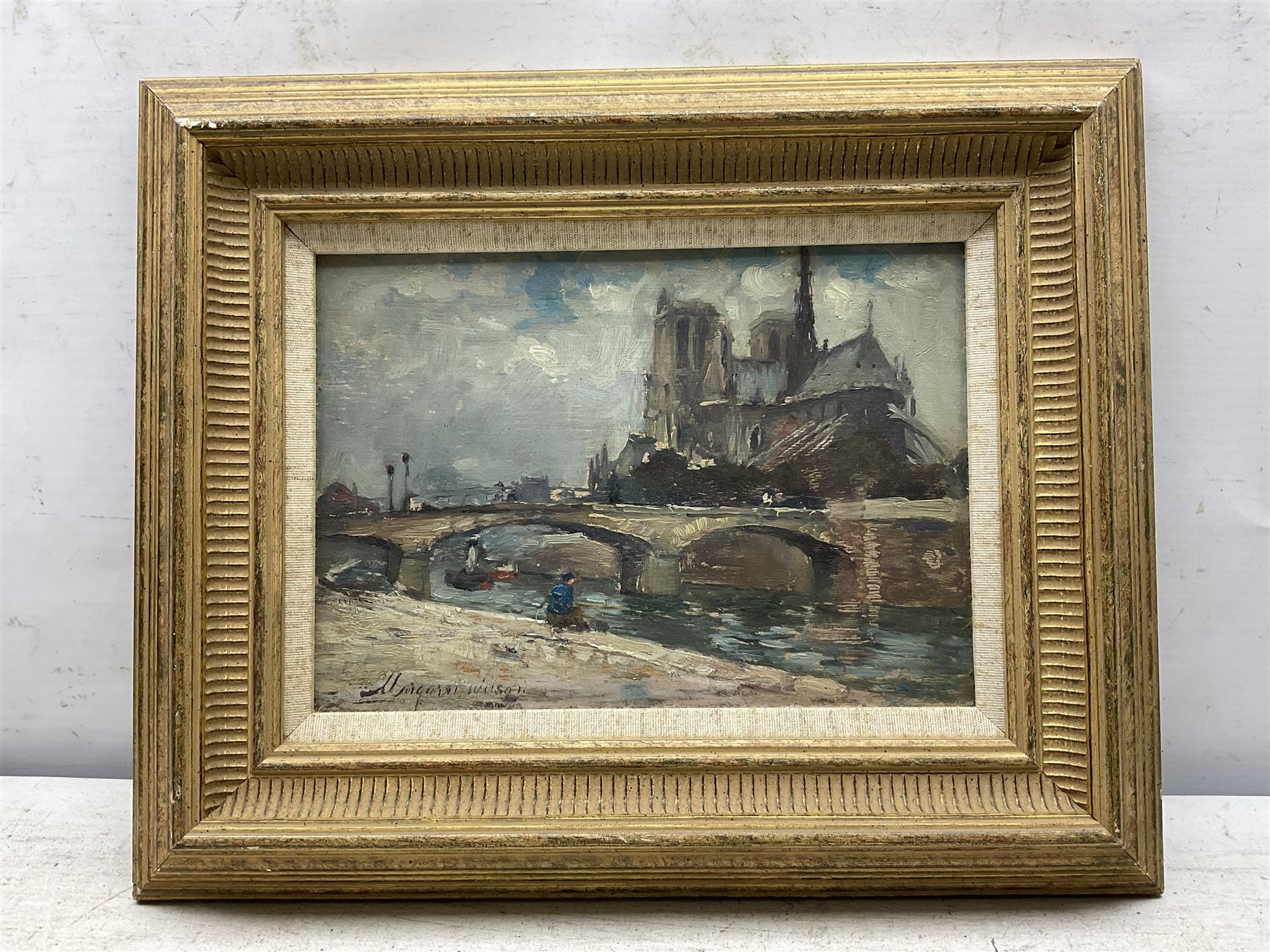 Margaret Thomson Wilson (Scottish 1864-1912): 'Notre Dame', oil on panel signed, titled on label verso 17cm x 24cm 