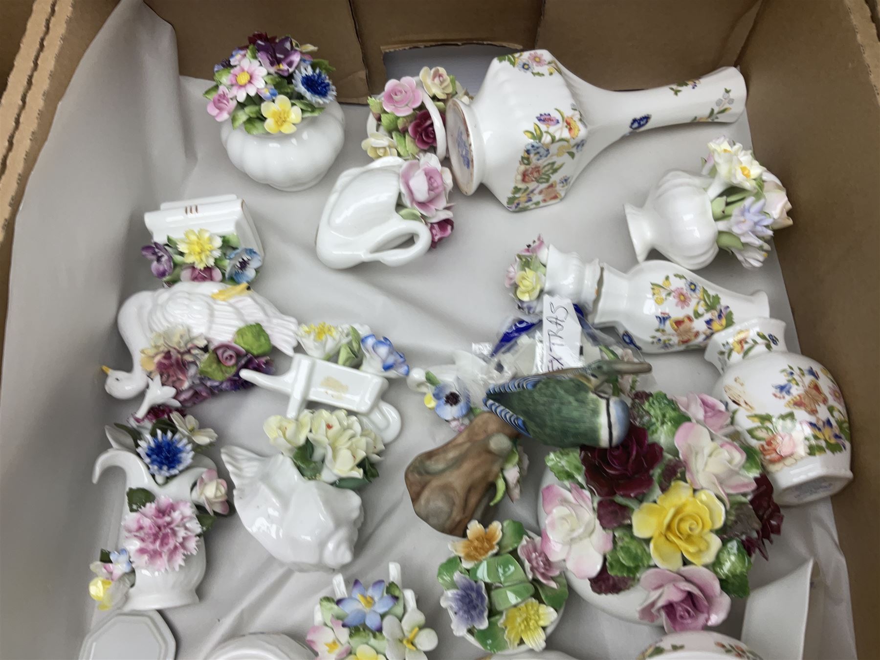 Aynsley Cottage Garden pattern ceramics, including vases and jars, together with a collection of flower baskets and similar, together with a collection of other ceramics and collectables, in three boxes 