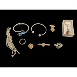 Silver jewellery, including heart locket, bracelet, ring and chains, together with a small collection of costume jewellery 