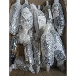 Collection of Mullard thermionic radio valves/vacuum tubes, mostly bubble wrapped and identified with lists