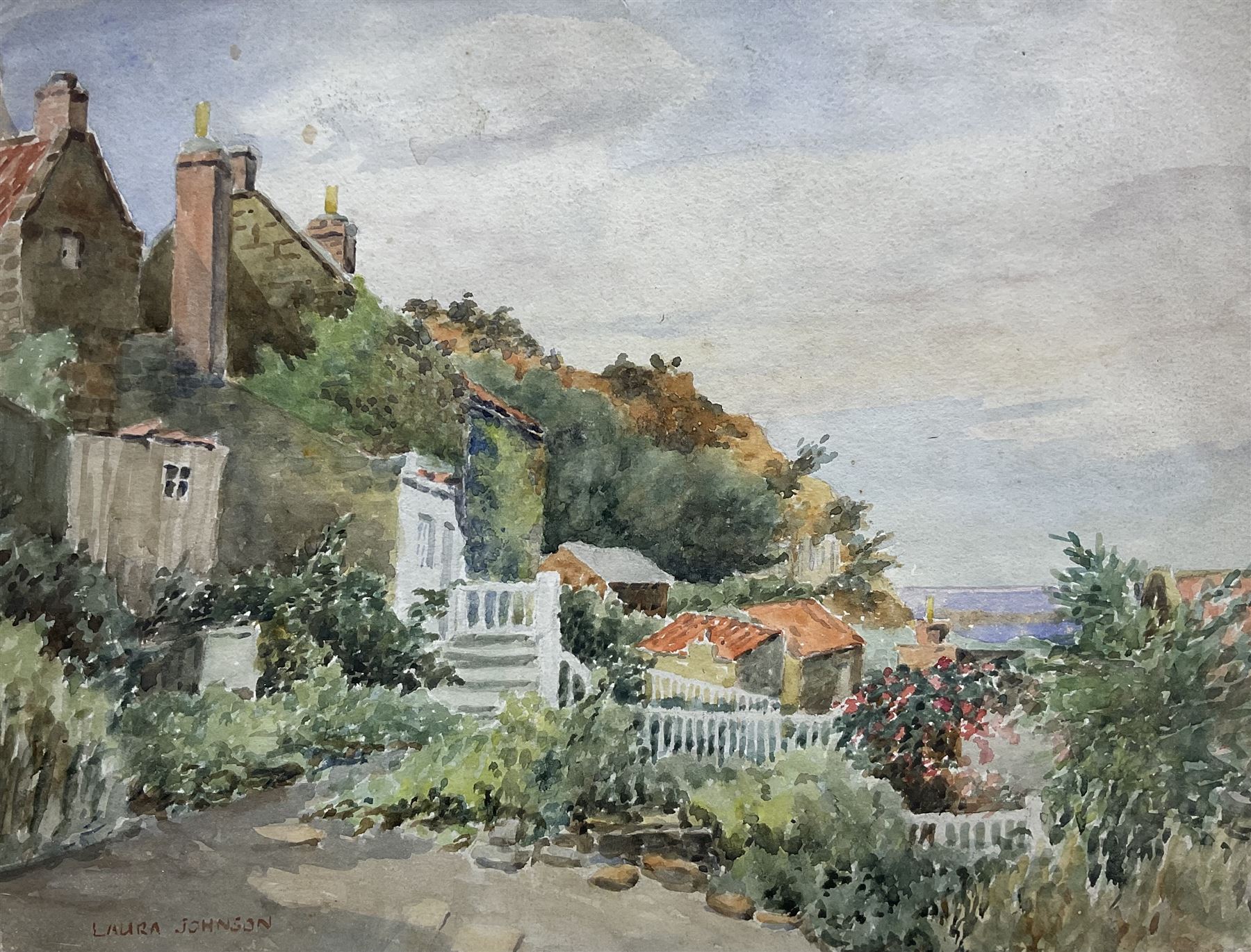 Attrib. Dame Laura Knight (neé Johnson) (Staithes Group 1877-1970): Lansdowne Cottage - Runswick Bay, watercolour signed 21cm x 28cm