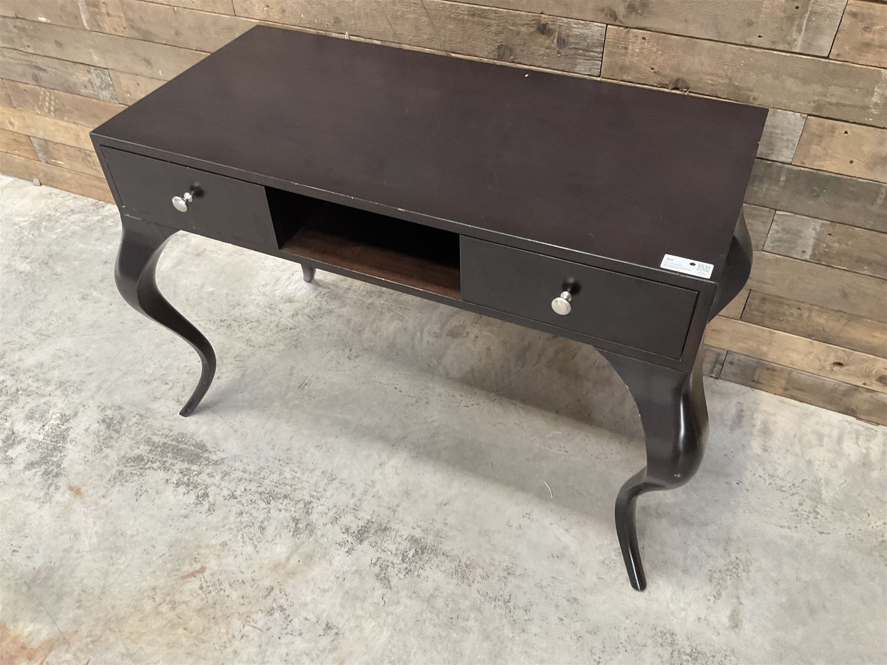 Rosewood finish console dressing table, fitted with two soft-close drawers