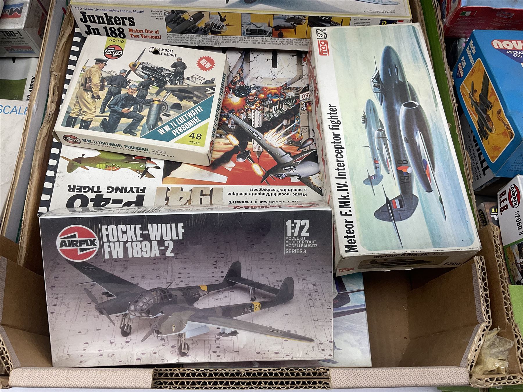 Large quantity of aircraft scale model kits to include Airfix, Revell, Monogram etc, in three boxes 