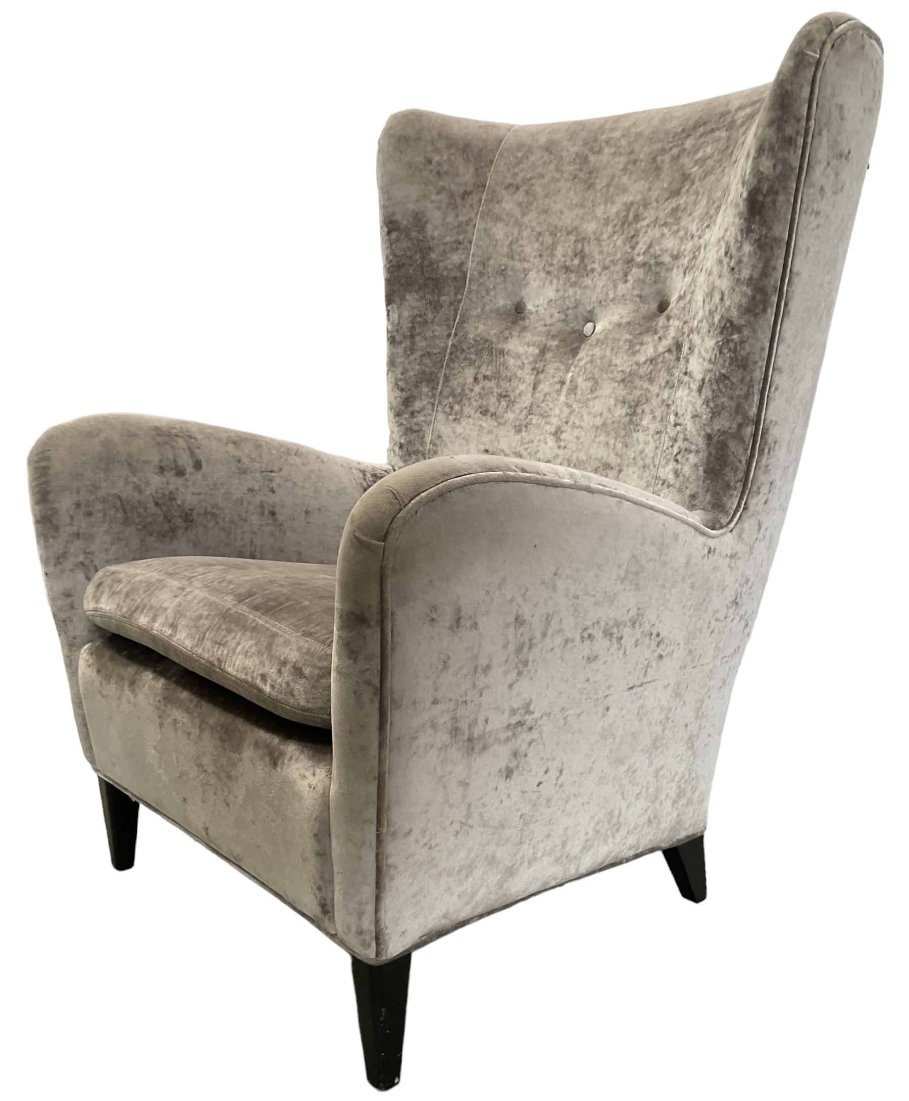 2 x Wing back armchair upholstered in silver crushed velvet fabric