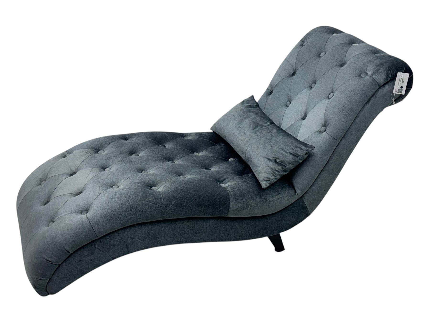 Contemporary chaise longue, upholstered in blue velvet