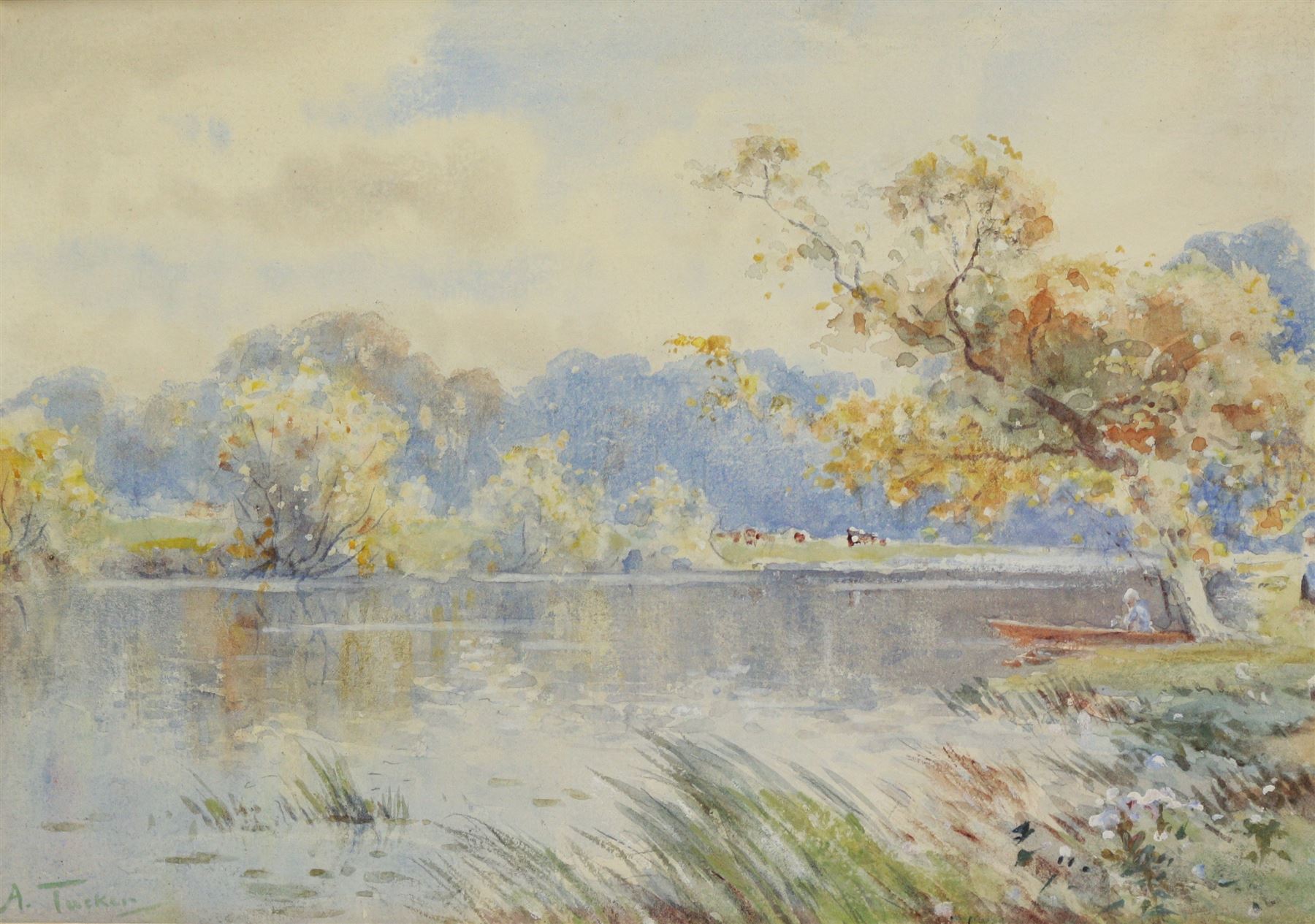 Arthur Tucker (British 1864-1929): Boating on the Lake, watercolour signed 17cm x 25cm 