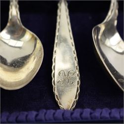 Set of six engraved silver tea spoons Birmingham 1919