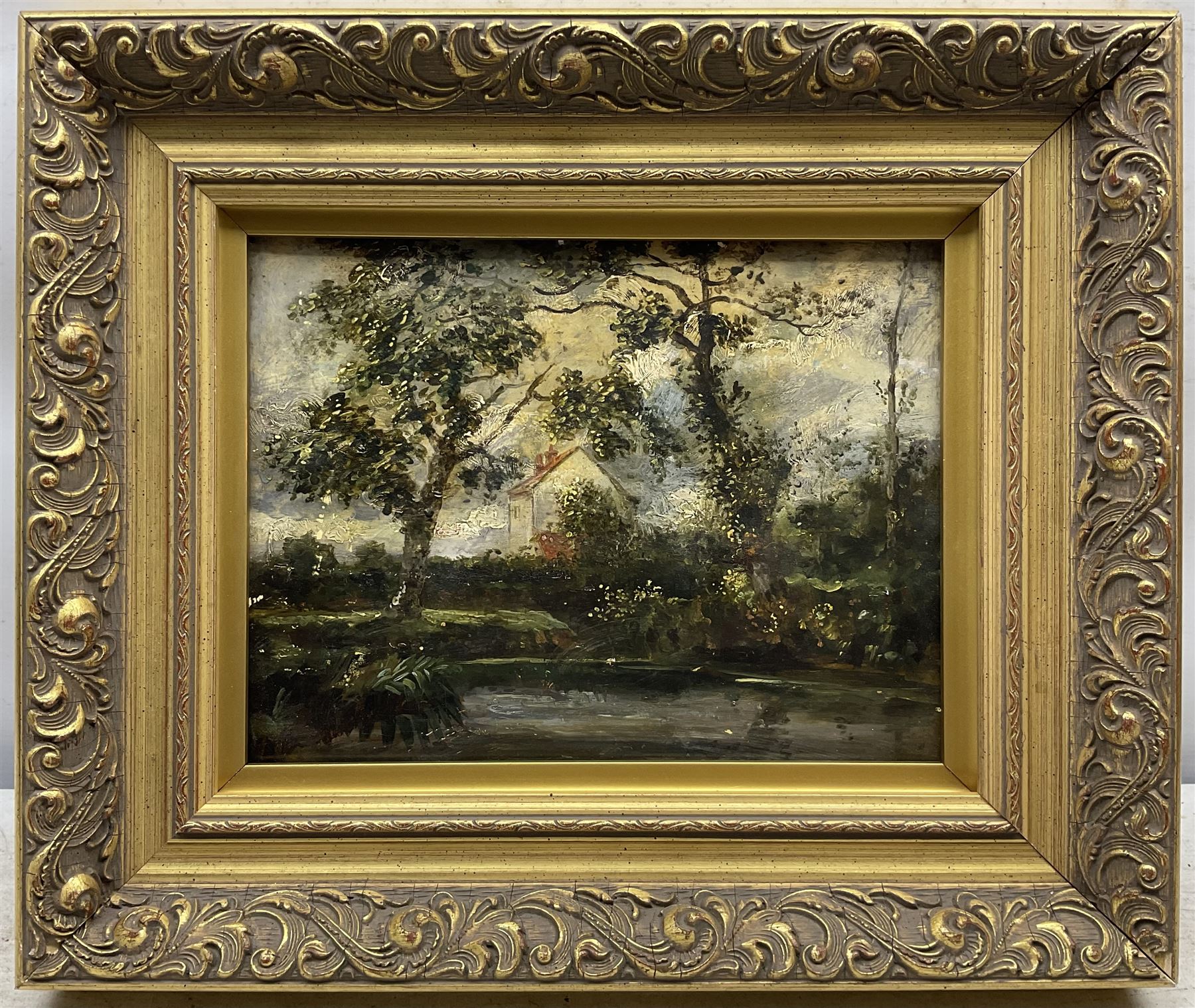 Circle of John Constable RA (British 1776-1837): 'A Backwater on the Stour', oil on mahogany panel, inscribed verso 21cm x 28cm