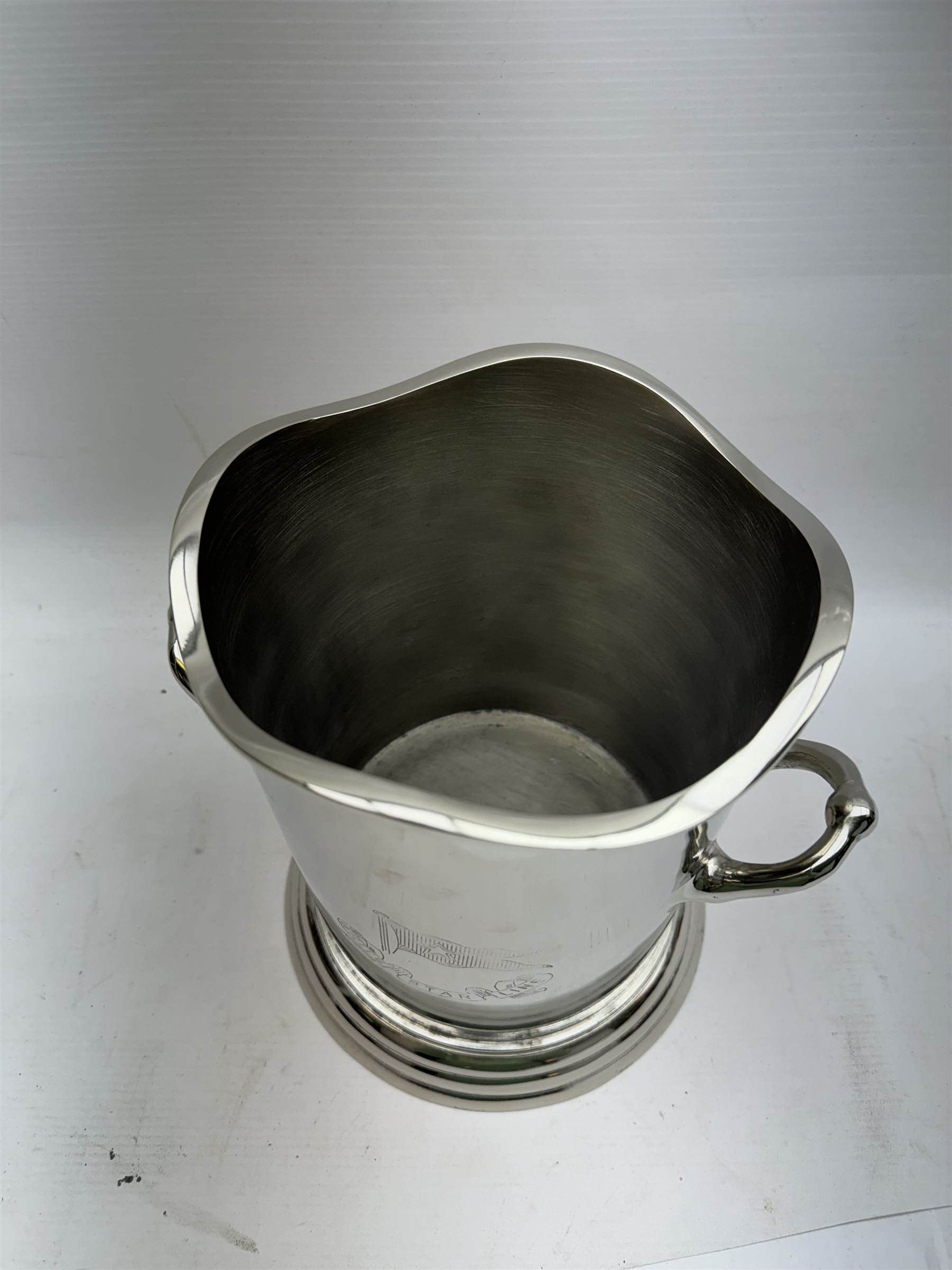 Polished modern aluminium champagne bucket inscribed White Star Line, H24cm