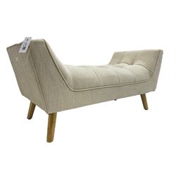 Contemporary U-shaped window or bed stool, upholstered in buttoned neutral fabric