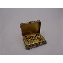 Victorian silver vinaigrette, with engraved name and scrolling decoration to hinged cover, the gilt interior with typical pierced cover, hallmarked Nathaniel Mills, Birmingham 1841, W3.7cm