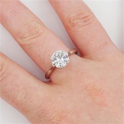 Platinum single stone round cut transitional cut diamond ring, stamped Plat, diamond approx 1.55 carat